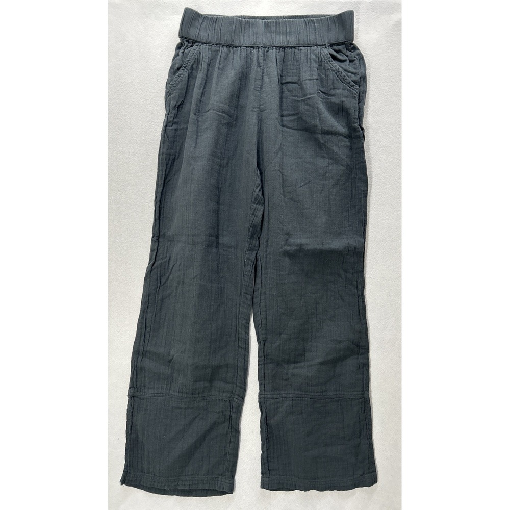 PACT Women M Organic Cotton Wide Leg Pants Black Pull On Elastic Waist Pockets